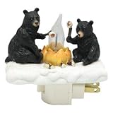 Roman Lights Exclusive Plug in Night Light, Features 2 Bears Roasting Marsh Mellows Around a Flickering Flame Camp Fire, 4.5-Inch