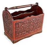 Cedar and leather magazine rack, 'Iquilla'
