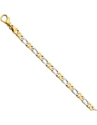 14k Two-tone 4.8mm Polished Fancy Link Bracelet, Best Quality Free Gift Box Satisfaction Guaranteed
