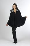 Black Loro Piana 100% Cashmere with Natural Chinchilla Hood Trim Cape