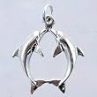 Small Double Dolphin or Porpoise Pendant or Charm in Sterling Silver, #11431