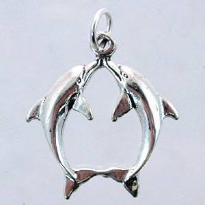 Small Double Dolphin or Porpoise Pendant or Charm in Sterling Silver, #11431