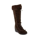 31etc4digpL. SL160  Women Lace Up Wedge Fur Suede Boot Brown