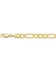 14K 24" Yellow Gold 6.5mm Polish Diamond Cut Alternate 3 Round 1 Long Oval Shape Figaro Lite Chain With Lobster Clasp