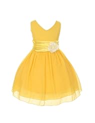 Girls V-neck Chiffon Tea Length  Lace-Up Sleeveless Flower-Girl Dress/Wedding Dress  With Rhinestones and a Sash 