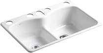 Hot Sale KOHLER K-6626-6U-0 Langlade Smart Divide Undercounter Kitchen Sink, White
