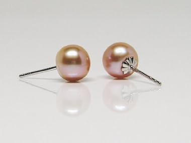 HinsonGayle 7-8mm Naturally Pink Button Cultured Pearl Stud Earrings (Sterling Silver)