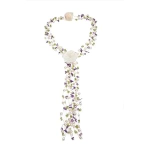 Four strand scarf style white freshwater pearl necklace with amethyst and gre…