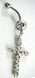 White Crystal CZ Dangle Belly Button Navel Ring Bar Silver - Spiritual - Cross Belly Button