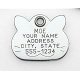 Pet ID Tag - Cat Face - Custom engraved dog & cat ID tags. Pet safety tag has reflective coating and is available in plastic, stainless steel and brass.
