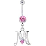 Passion Pink Jeweled INITIAL Dangle Belly Ring - LETTER "M"
