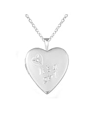 Sterling silver 0.01ct White Diamonds Heart Shaped Locket w/ Dia Its A Girl" Necklace (G-H, SI1-SI2)