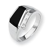 Sterling Silver Onyx and Diamond Mens Ring - Size 9
