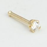 14K Yellow Gold Nose Bone 2mm Prong-set: 20g 1/4, Cubic Zirconia Gem