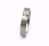 Simple Flat 4mm Stainless Steel Band with Tension-Set 0.02 ct Diamond and Brushed Finish