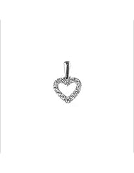 14k White Gold, Mini Open Heart Pendant Charm Lab Created Gems 9mm Wide
