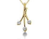 0.30CTW Diamond Three Stone Leaf Pendant in 14k Yellow Gold
