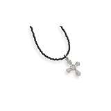 CleverSilver's Black Glass Seed Bead Fashion Necklace With Crystal Cross Pendant
