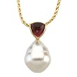 14K Yellow Gold Paspaley South Sea Cultured Pearl and Mozambique Garnet Pendant - 11.00mm