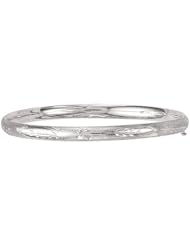 14K White Gold 07" 5.0mm Flourentine Round Domed Classic Bangle With Clasp