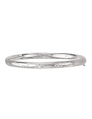 14 Karat 5.5" White Gold 5.0mm Florentine Round Dome Classic Bangle With Clasp
