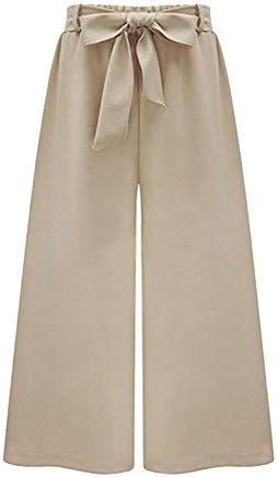 Qiaonier Womens Elastic Waist Wide Leg Palazzo Loose Pants With Tie (S, Apricot)