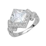 Sterling Silver Engagement Ring With Princess Cut Cubic Zirconia in Cluster Setting and Paved Sides 31exBCG7njL. SL160 Sterling Silver Engagement Ring With Princess Cut Cubic Zirconia in Cluster Setting and Paved Sides