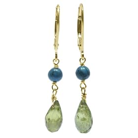 14k Yellow Gold Turquoise and Peridot Drop Earrings