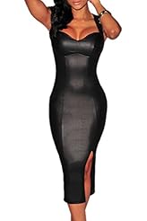 Faux-Leather/Polyester/Spandex Sleeveless Sweetheart Cutout Slit Bandage Dress/Bodycon Dress/Party Dress 