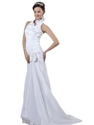  Ruched Taffeta Halter Sheath Wedding Dress  With Ruffles