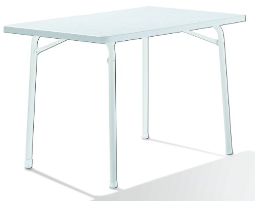 SIEGER 120/W Garten-Klapptisch 115 x 70 cm mit Mecalit-Pro-Platte, Stahlrohrgestell, wei&szlig;, Tischplatte Marmordekor, wei&szlig;