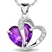 Rhodium Plated 925 Silver Diamond Accent Amethyst Heart Shape Pendant Necklace 18"-sn3017