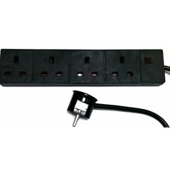 "BLACK Euro 15A Schuko-Stecker auf 4 UK 13a Sockel 1m Verl�ngerungskabel, Travel Plug-Zubeh�r f�r den Anschluss von UK-Appliances im Ausland. 4 Ausgang Reise-Adapter, geerdet."