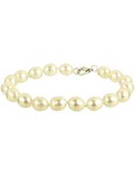 Sterling Silver 8-9mm White Freshwater Cultured Rice Pearl Bracelet 7.5"