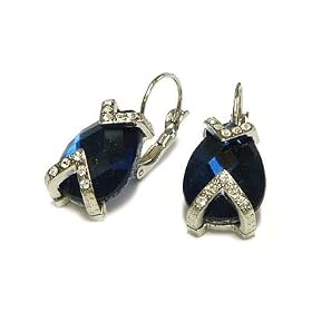 Silver Saphire Teardrop Glass Crystal Earrings Jewelry
