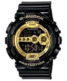 Casio Mens G-Shock Black Resin Digital Strap Gold Tone Watch GD100GB-1