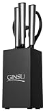 Ginsu 5255 Koden Series Serrated Stainless Steel Ever Sharp Block Cutlery Prep Knife Set, 5-Piece, Black