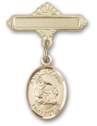 14K Gold Baby Badge with St. Joshua Charm and Polished Badge Pin