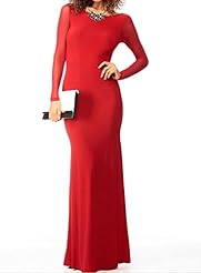 Cocktail Long Sleeves Velvet Open-Back Evening Dress/Party Dress/Maxi Dress 