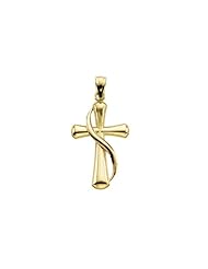 25.00 X 15.00 mm 14K Yellow Gold and Rose Cross Pendant with Shroud in 14K Yellow Gold