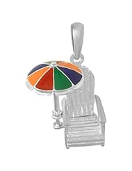 925 Solid Sterling Silver Necklace Charm Pendant, 3d Beach Chair With Enamel Umbrella