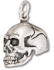 Sterling Silver 18" .8mm Wide Box Chain Necklace With 3D Skull Head Pendant