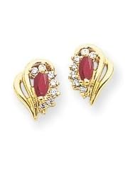 14k 5x2.5mm Marquise Ruby & AA Diamond Earrings Diamond quality AA (I1 clarity, G-I color)