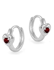 Kids Gemstone Sterling Silver Heart January Birthstone Huggie Hoop Earrings for Girls