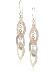 Duragold 14k Tri-Color Curved Diamond Cut Ovals on a Chain Dangle Earrings