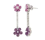 14K Amethyst, Pink Tourmaline & Diamond Drop Earrings