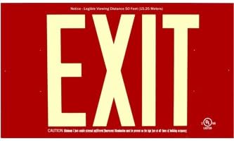 Photoluminescent Non Electric Exit Sign 50' Viewing Distance with 7" Letters - UL Listed- No Electricity - Meet All Codes - Rigid Aluminum - 25 Year Life - Adjustable Arrows and Mounting Hardware