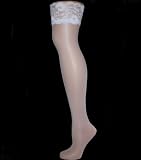WHITE HOLD UPS LACE DOUBLE SILICONE TOP