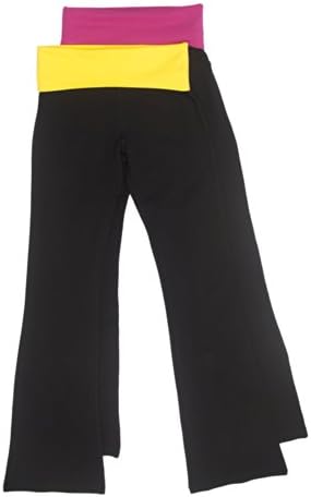 2 Pack Popular Basic Women's Fold Down Waist Yoga Pants Med Fuchsia, Yellow