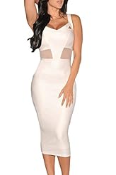 Sexy Faux-Leather/Polyester/Spandex Summer Sleeveless Mesh Club Dress/Party Dress/Midi Dress 